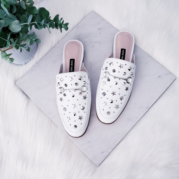 Nine West Shoes - Nine West white leather studded mules NIB